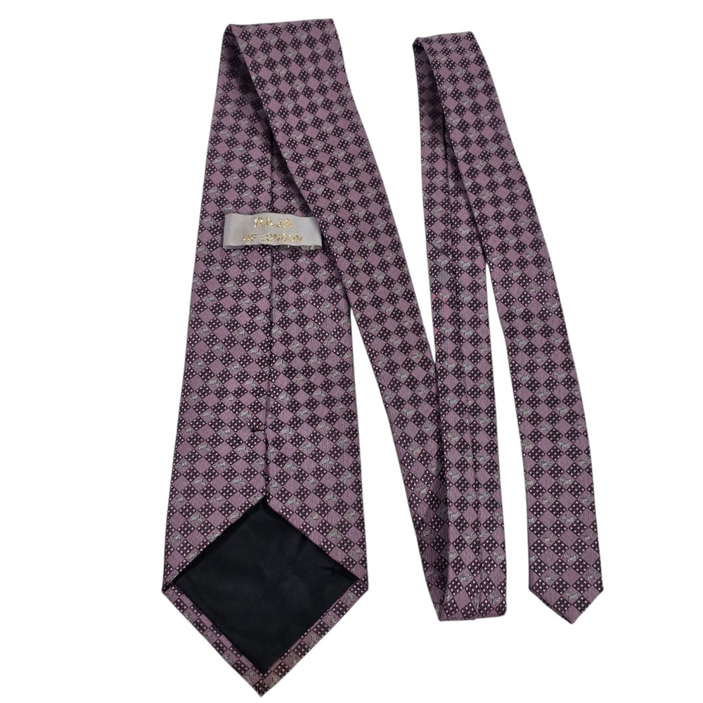 Raja Of London Mens Necktie Purple Silver Silk Woven Diamond‎ Pattern Classic